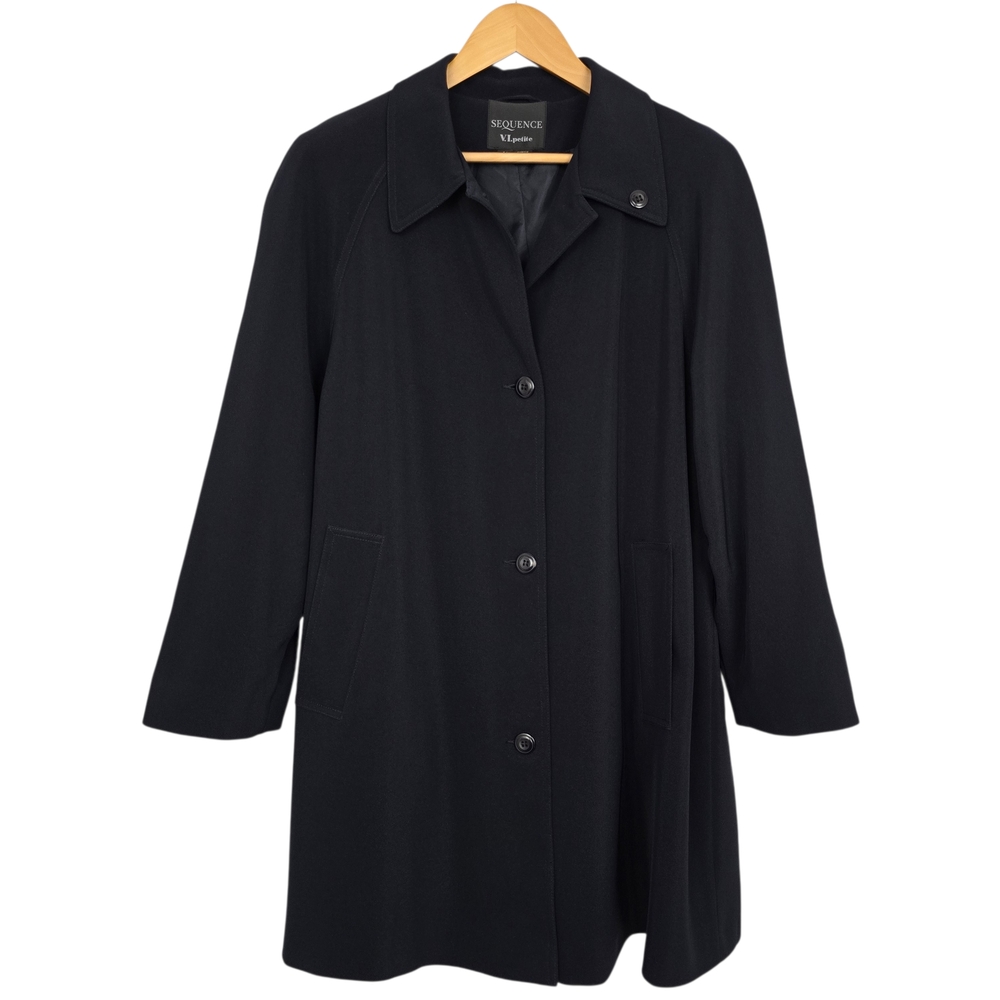 Sequence VI Petite Women's Trench-Style Dress Coat Dark Navy A-Line Size 14